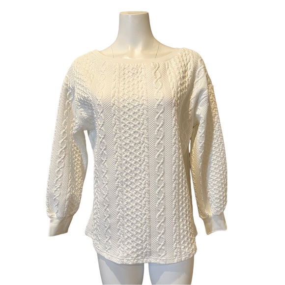 unknown Tops - Cableknit Pullover Crew Neck Top White